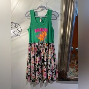 OOAK Upcycled Hawaii and chiffon pleated skirt Floral Green Dress